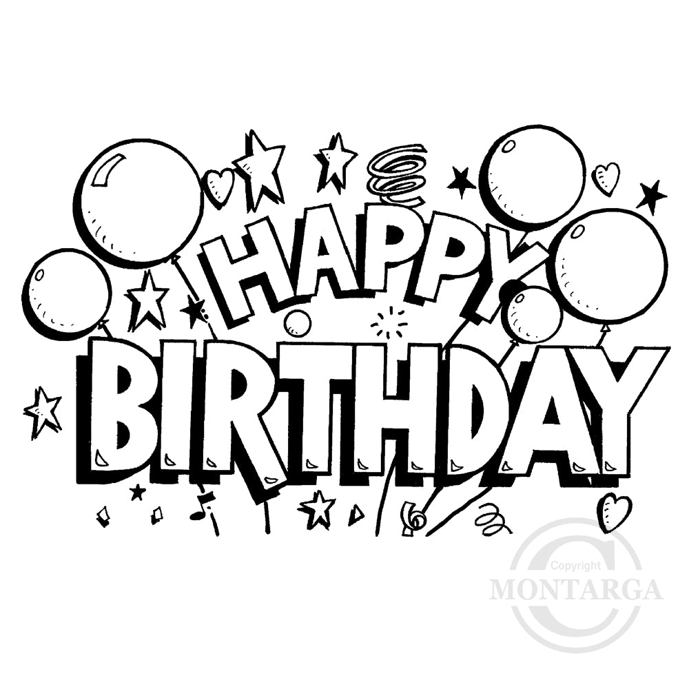 0130 E or GG - Happy Birthday Balloons Rubber Stamp