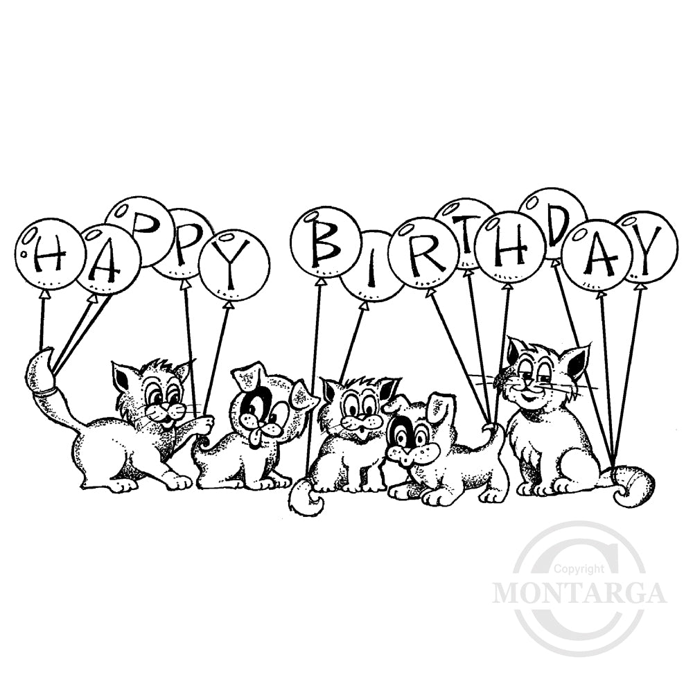 0134 GG - Happy Birthday Animals Rubber Stamp