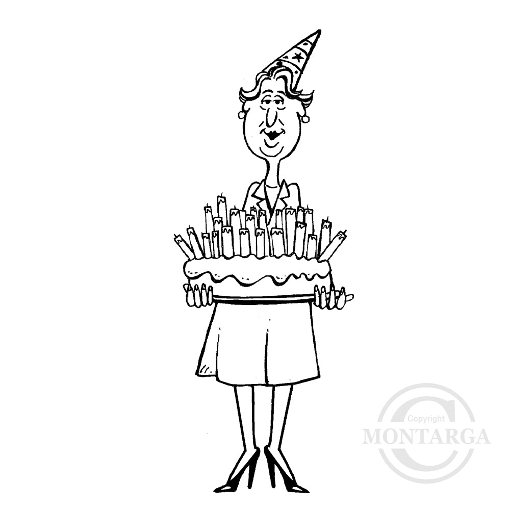 0145 FF - Lady with Cake Rubber Stamp