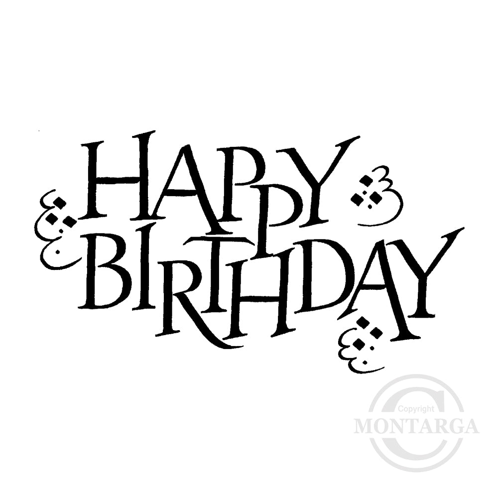 0148 E - Happy Birthday Wording Rubber Stamp