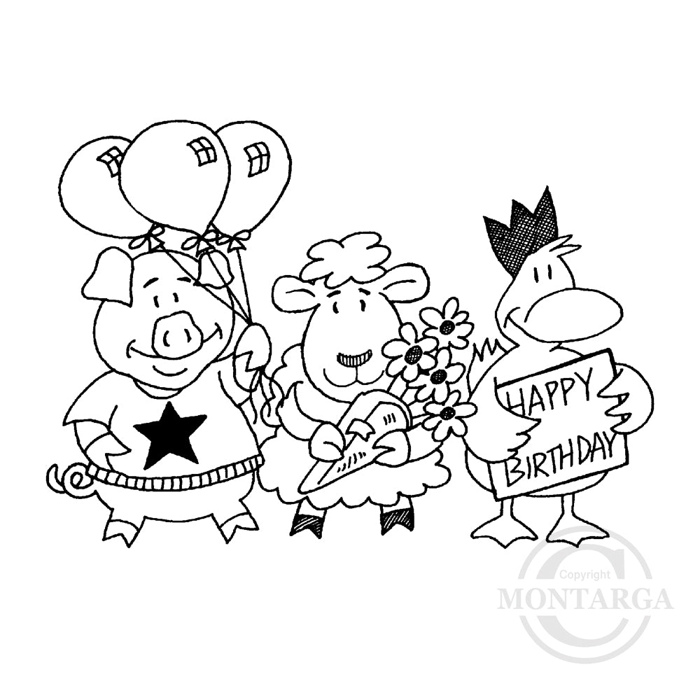 0157 GG - Party Animals Rubber Stamp