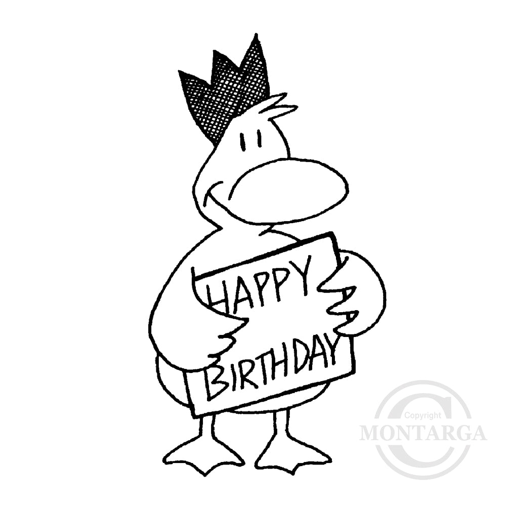 0159 E - Happy Birthday Bird Rubber Stamp