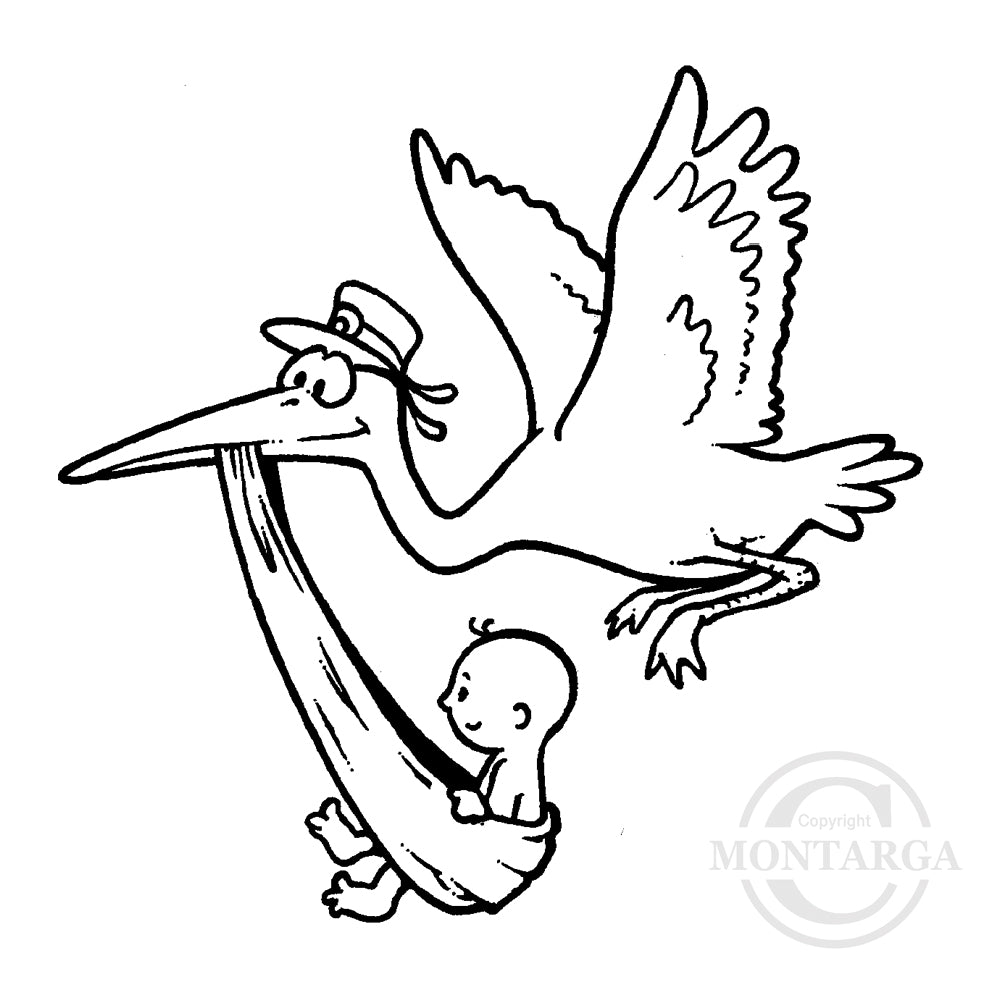 0328 F - Stork and Baby Rubber Stamp