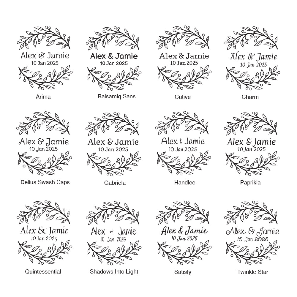 0502 D or F Sprig Frame - Personalised Wedding Rubber Stamp
