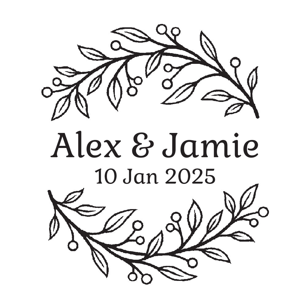 0502 D or F Sprig Frame - Personalised Wedding Rubber Stamp