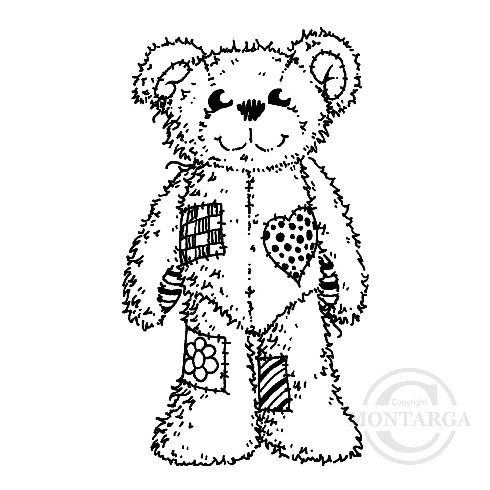 0720 E - Patchwork Teddy Rubber Stamp