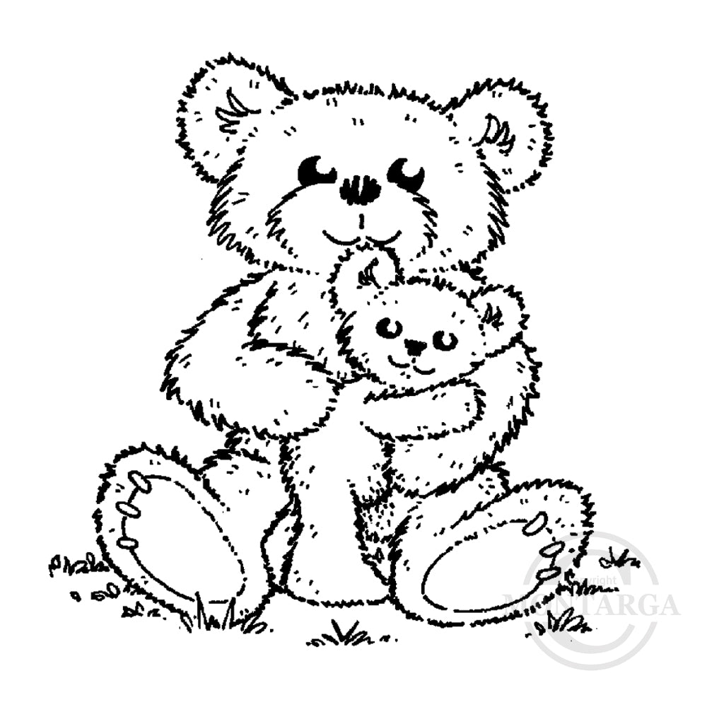 0726 C or F - Hugging Teddies Rubber Stamp