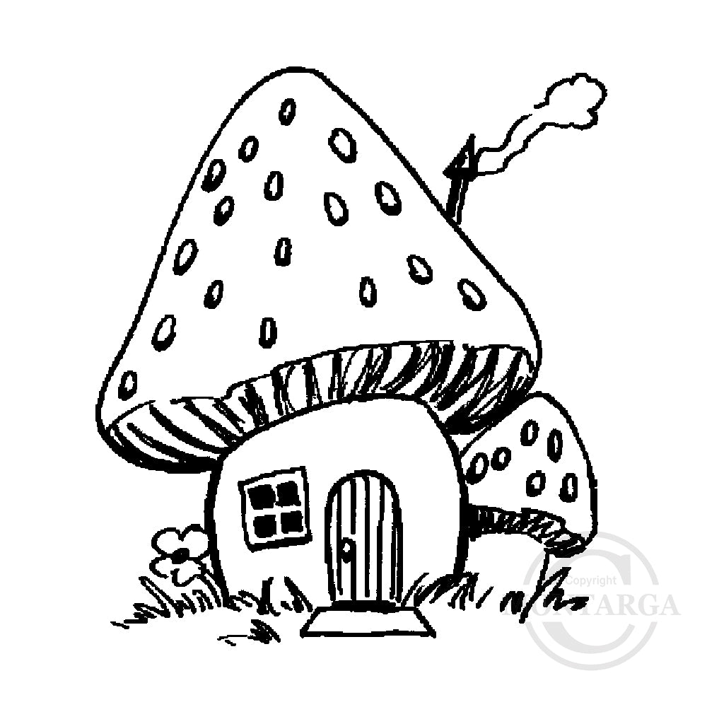 0808 C - Mushroom House Rubber Stamp