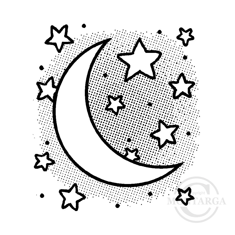 0909 C - Moon and Stars Rubber Stamp