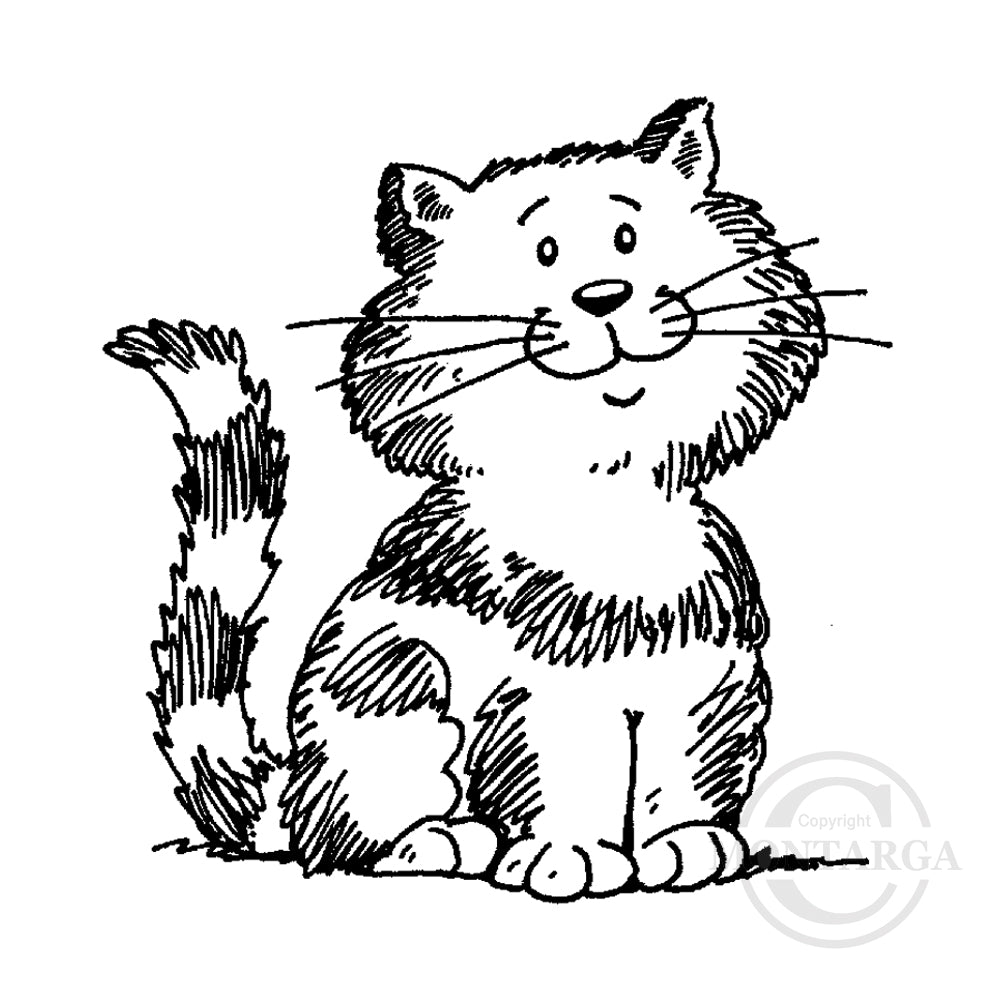 1049 F or C - Striped Cat Rubber Stamp