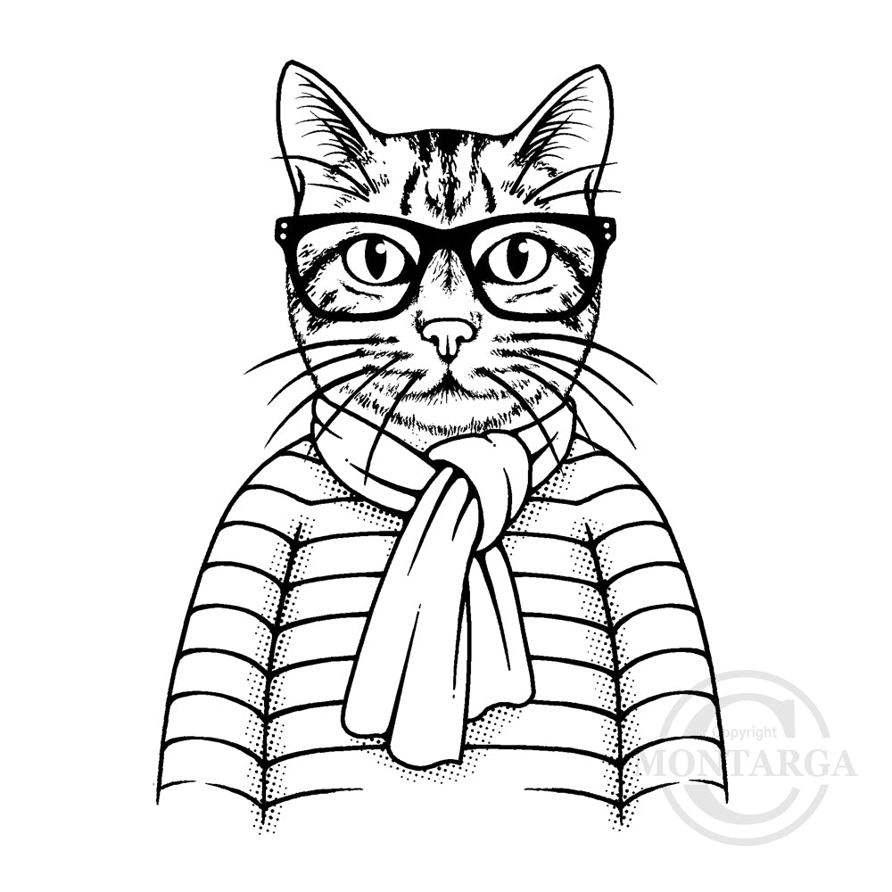 1058 G - Hipster Cat Rubber Stamp