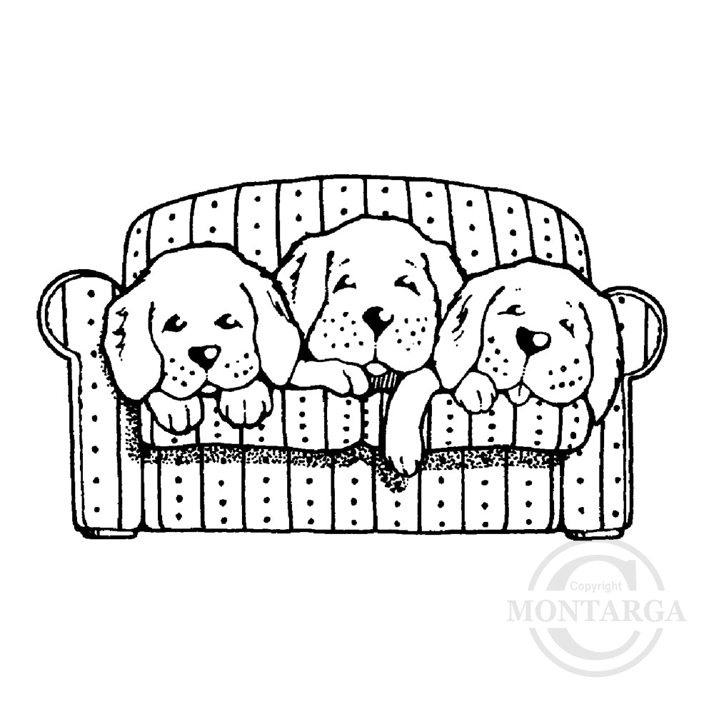 1112 E - Puppies On Couch Rubber Stamp