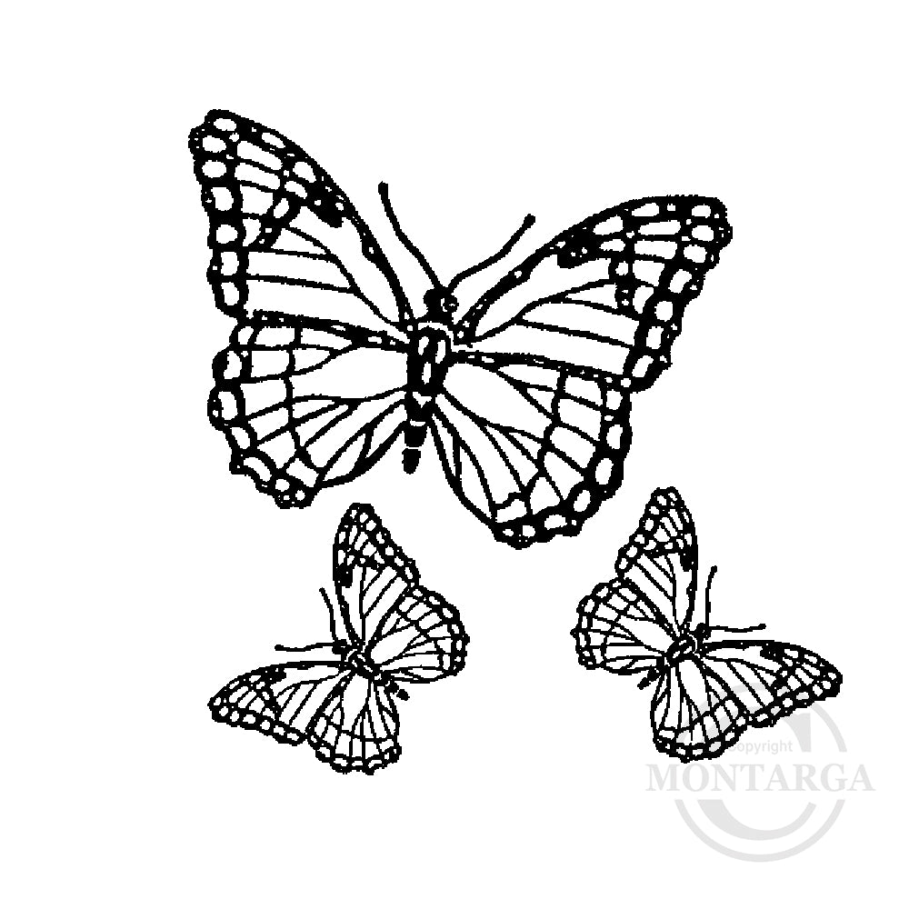 1302 C Three Butterflies Rubber Stamp