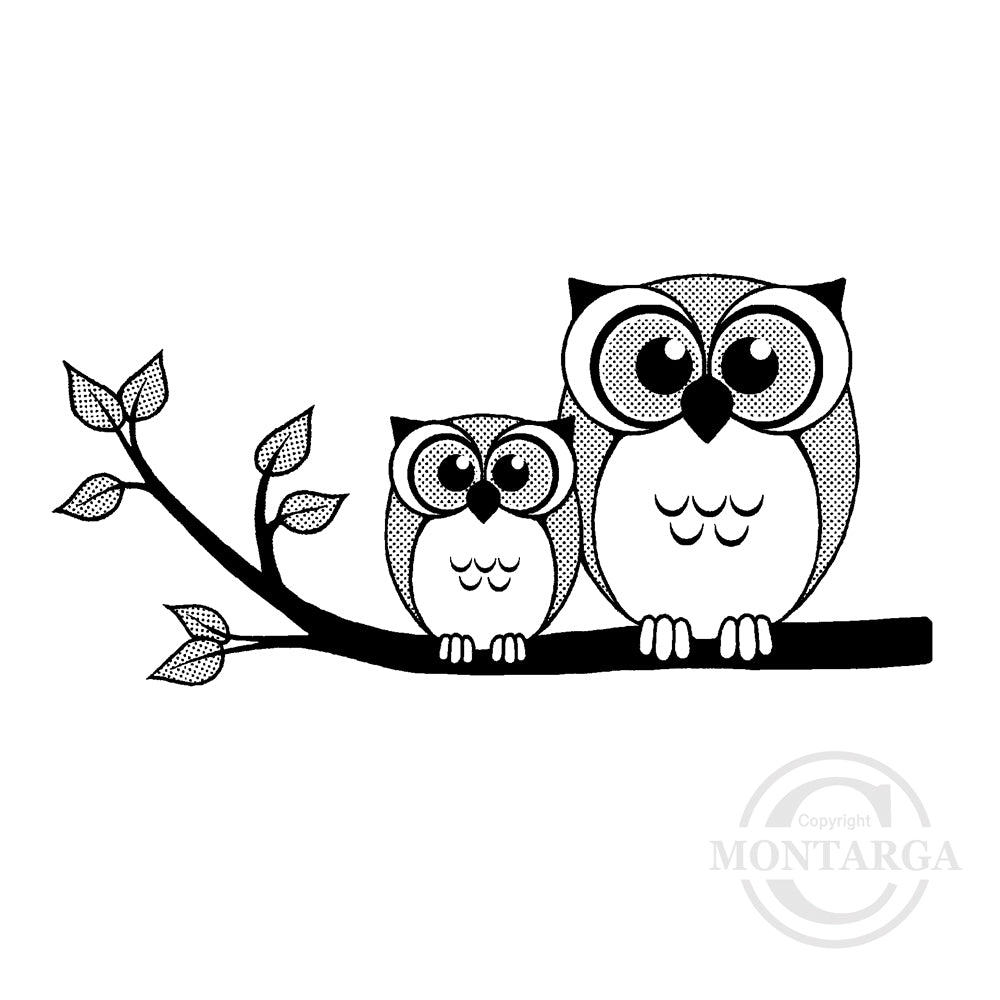 1384 FF Owls On Branch Rubber Stamp