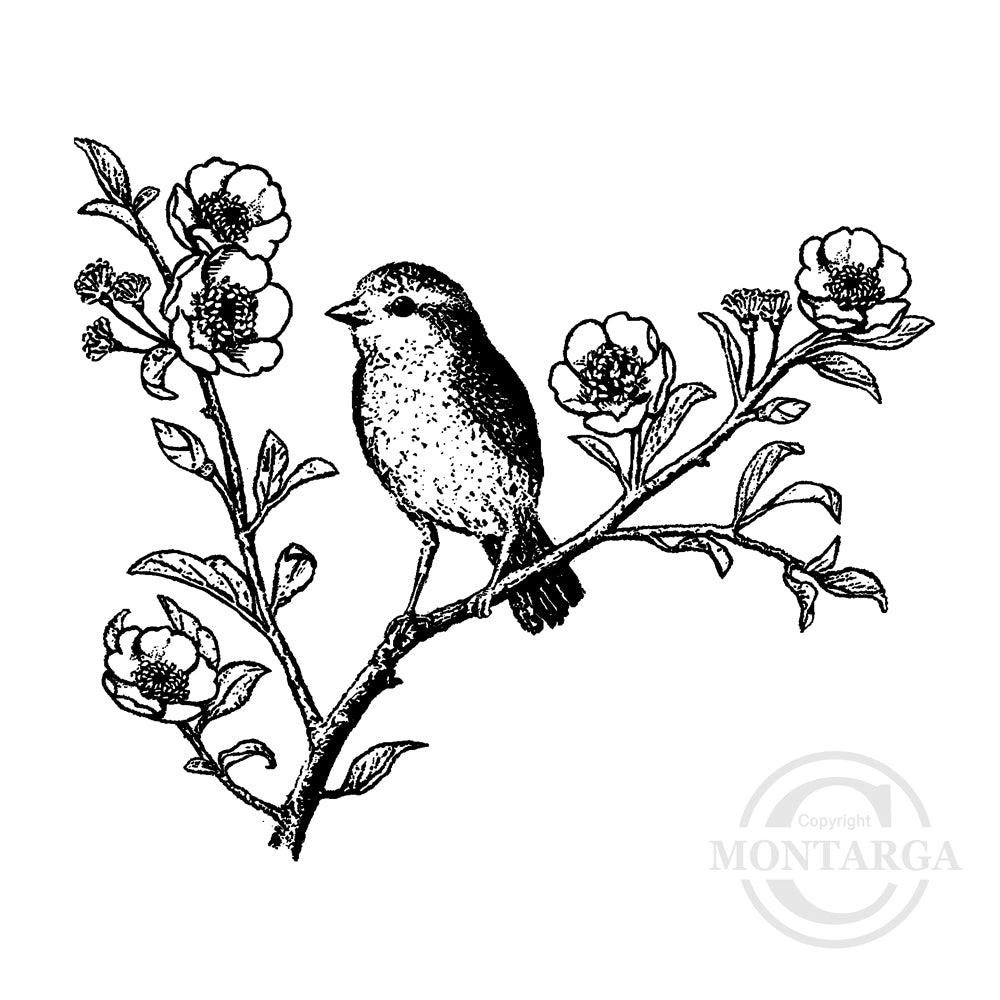 1388 G Bird on Branch Rubber Stamp