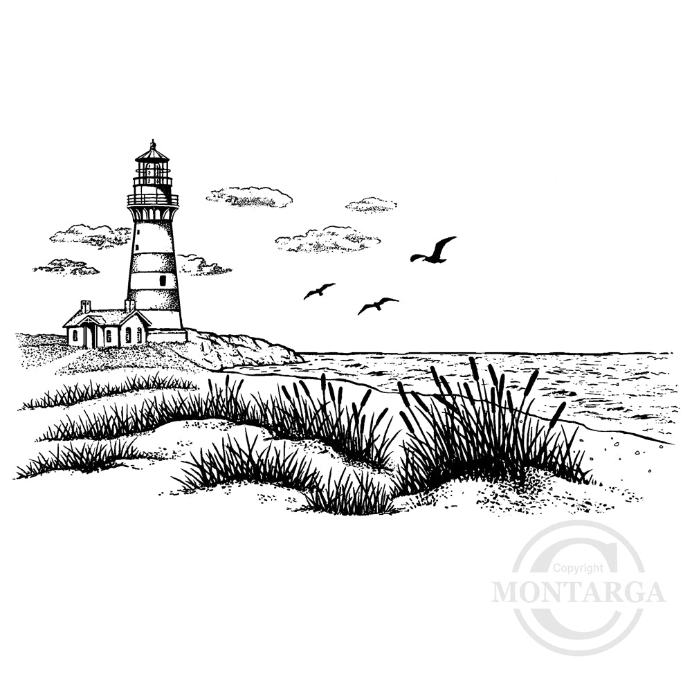 1492 GGG - Seaside and Lighthouse Rubber Stamp