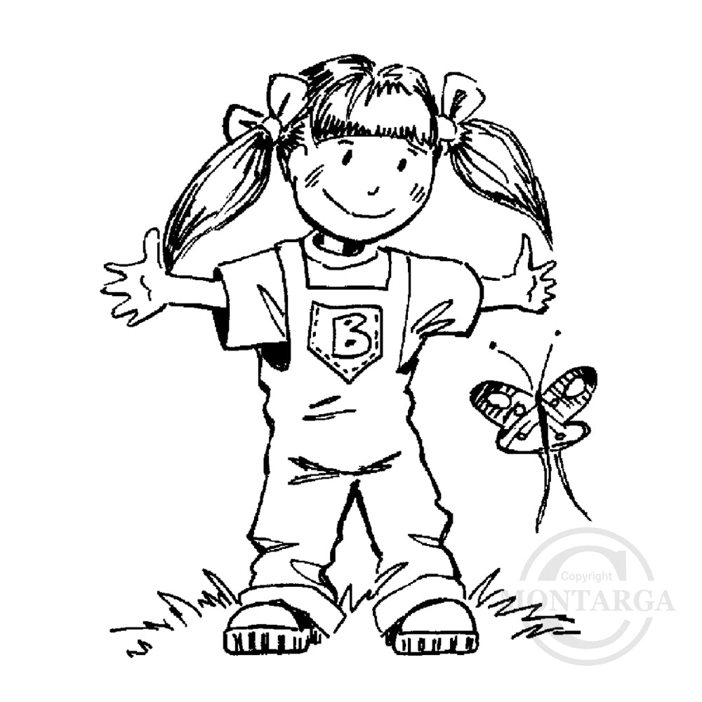 1504 F - Girl With Butterfly Rubber Stamp