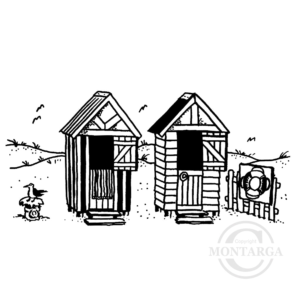 1637 FF - Beach Huts Rubber Stamp
