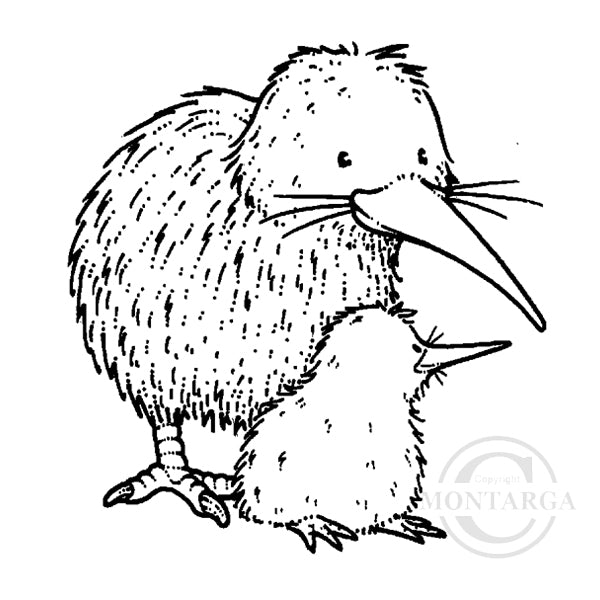 1932 C or F Kiwi with Baby Kiwi Rubber Stamp