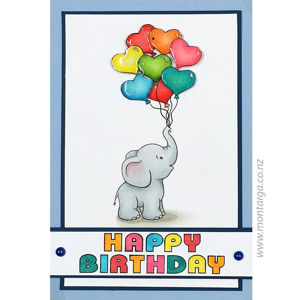 Card Sample - Baby Elephant with Bunch of Balloons