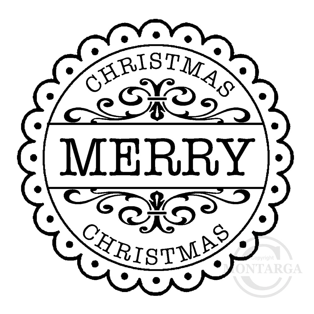 2380 F - Merry Christmas Scallop Border Rubber Stamp