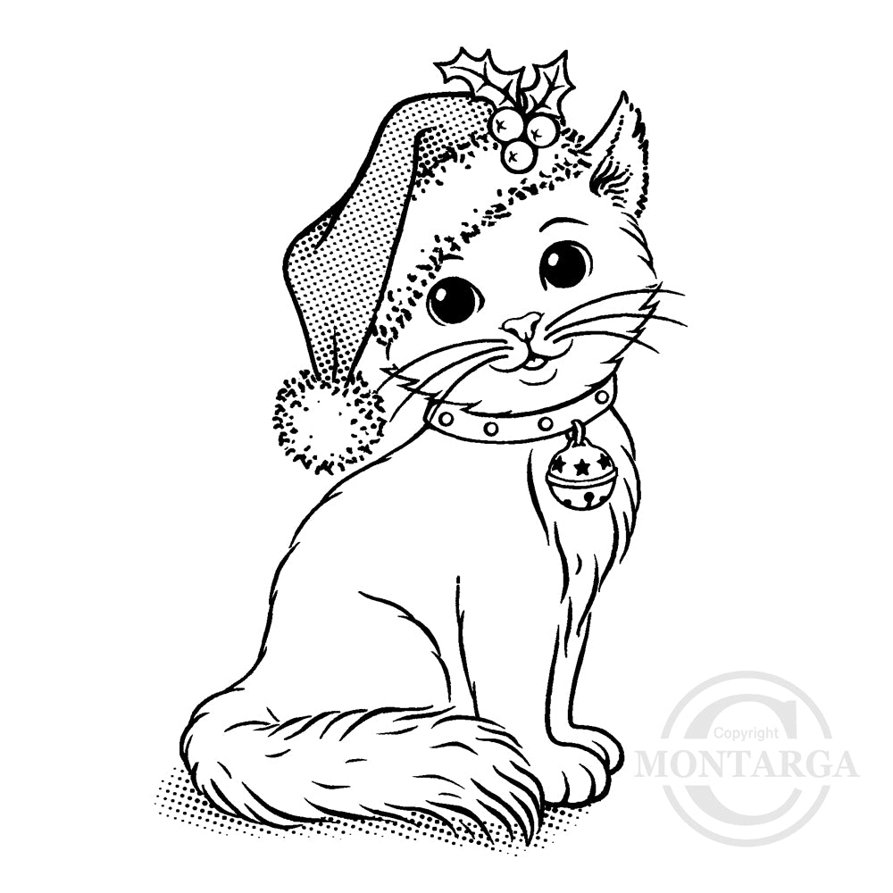 2392 G - Christmas Cat Rubber Stamp