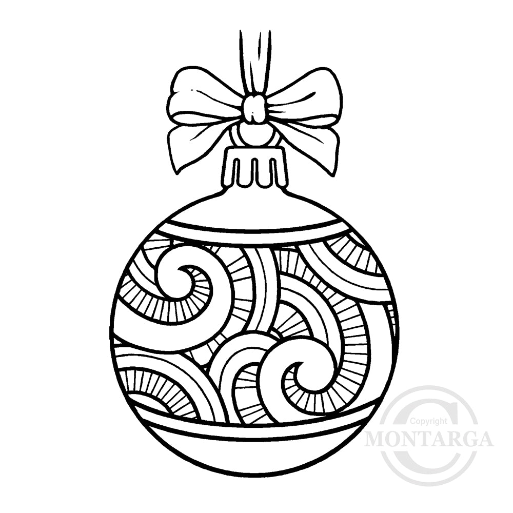2420 G or D - Koru Patterned Christmas Ball Ornament Rubber Stamp