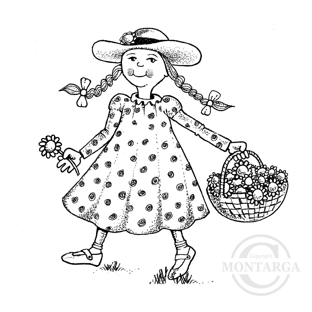 2665 G - Girl With Basket Rubber Stamp