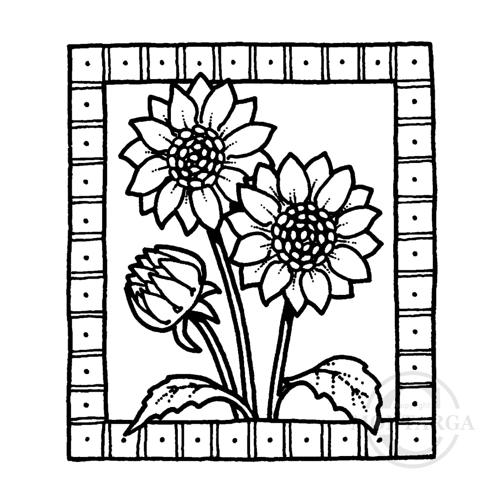 2710 F - Sunflowers In Frame Rubber Stamp