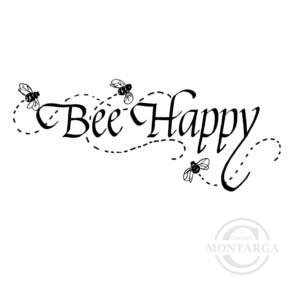 2934 FF - Bee Happy Wording Rubber Stamp