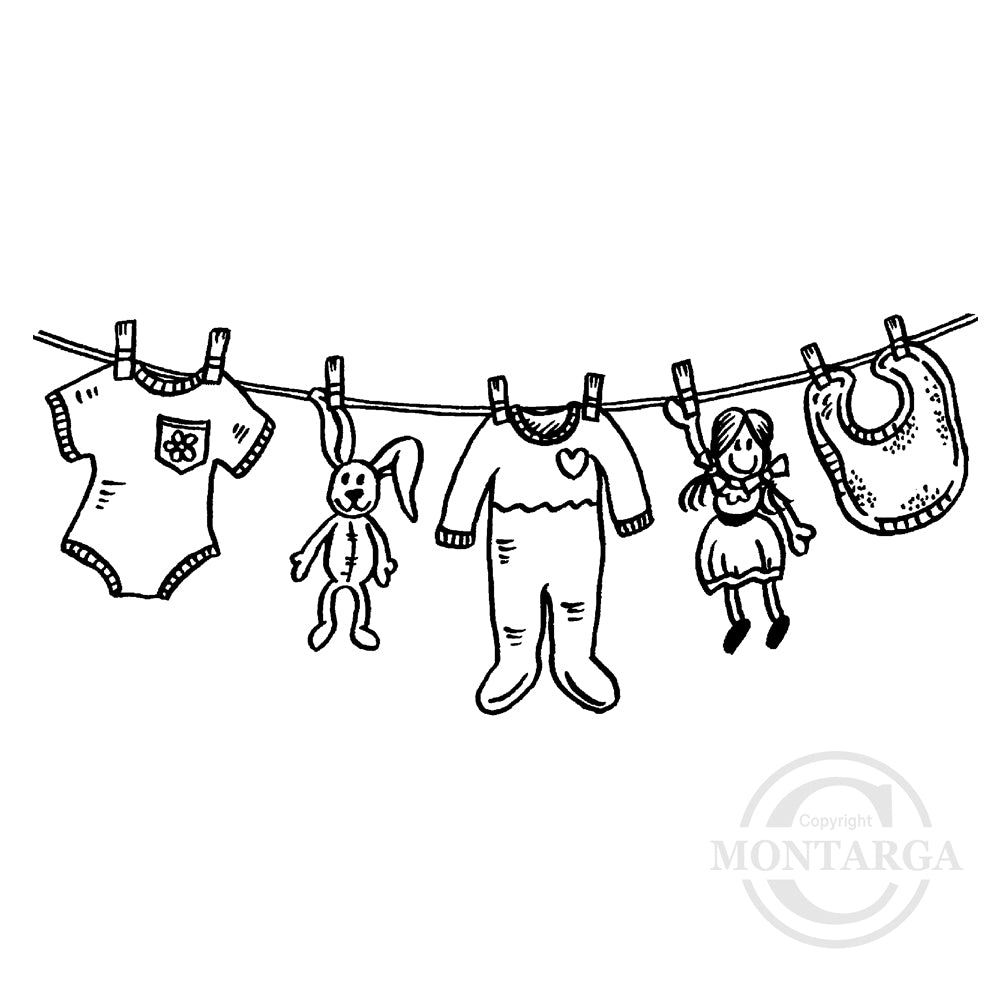 3114 FF or GG - Washing Line Rubber Stamp