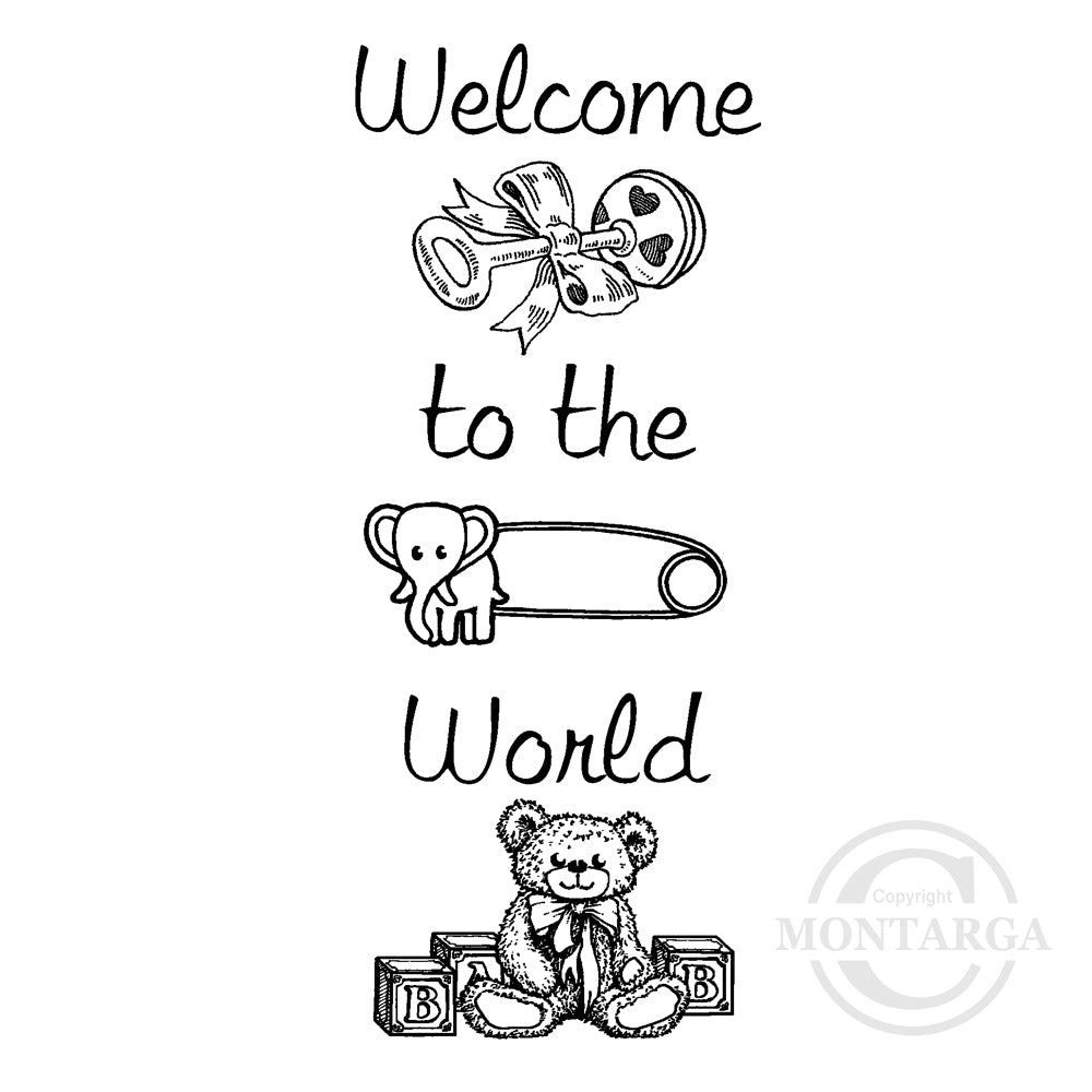 3134 FF - Welcome to World Baby Wording Rubber Stamp