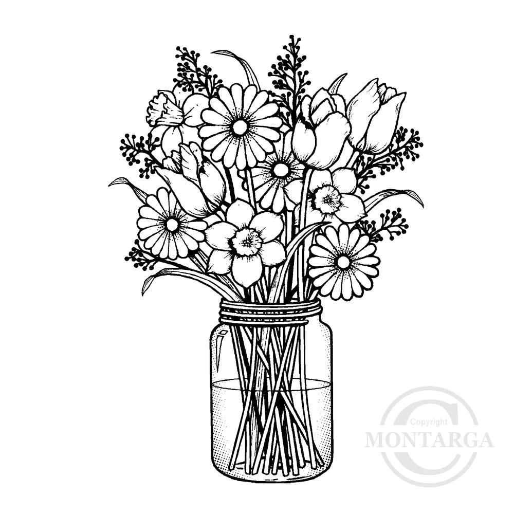 3271 GG - Jar of Flowers Rubber Stamp