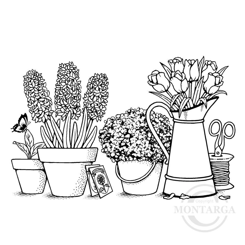 3283 GG - Flower Pots Rubber Stamp