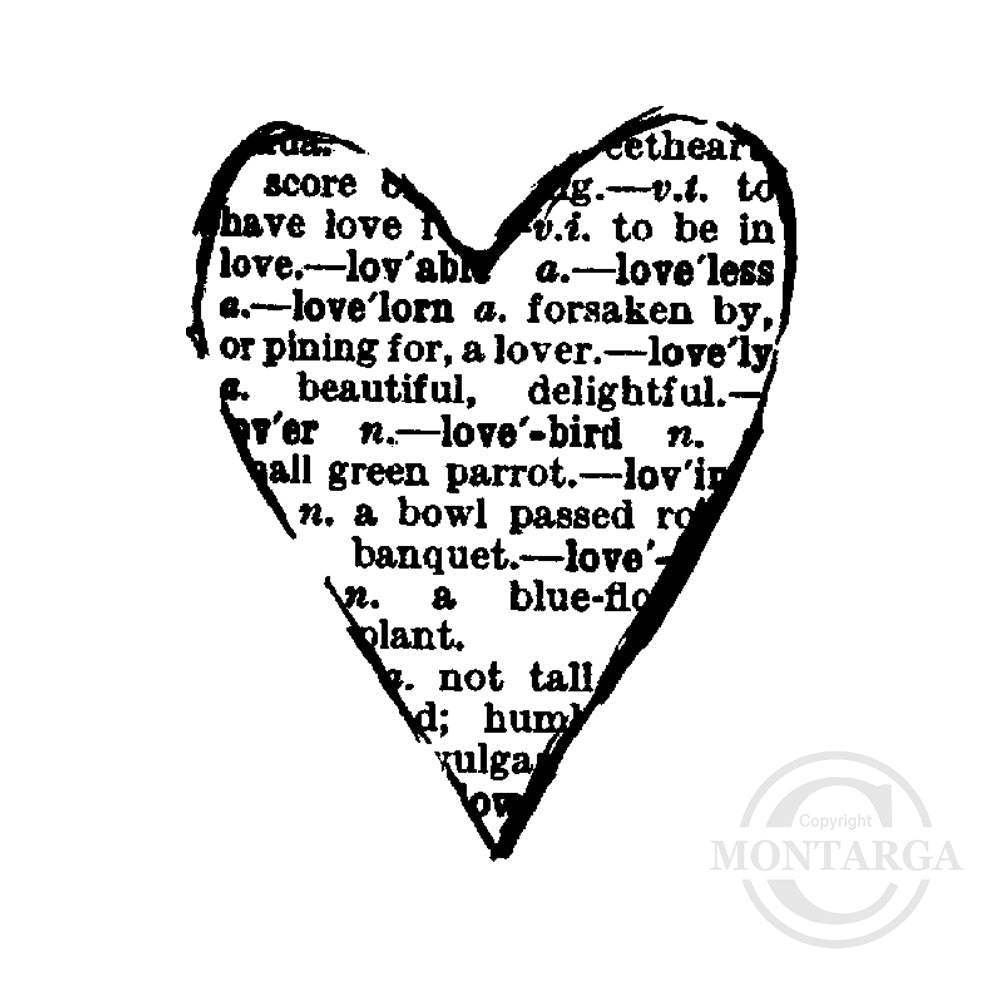 3406 D - Dictionary Heart Rubber Stamp
