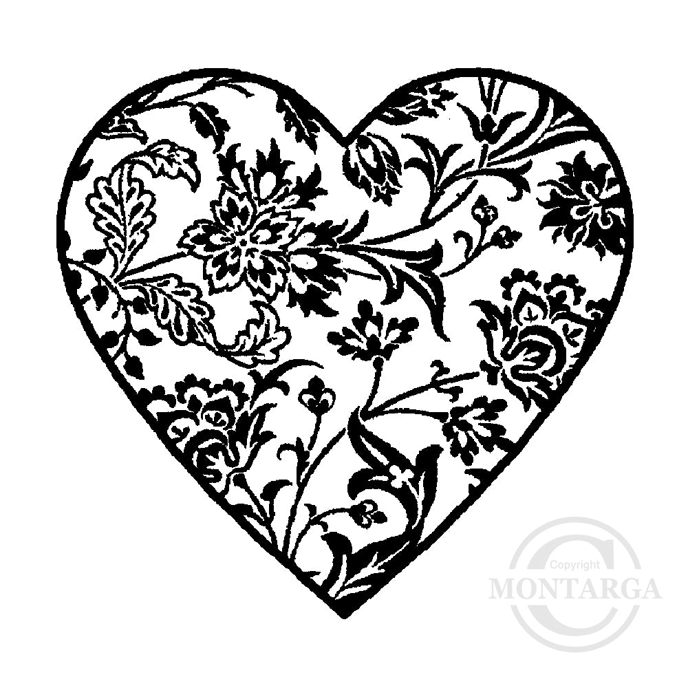 3407 D - Floral Heart Rubber Stamp