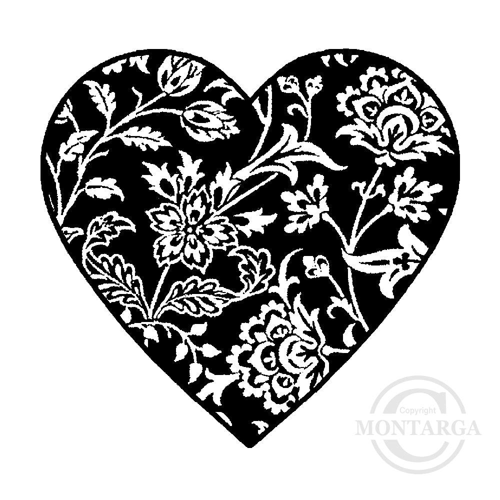 3408 D - Solid Floral Heart Rubber Stamp