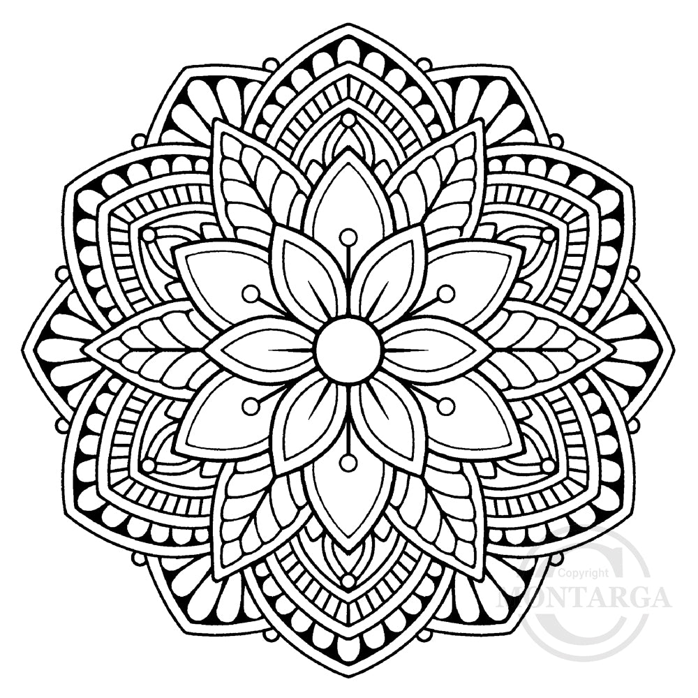 3440 H or J - Flower Mandala Medallion Rubber Stamp