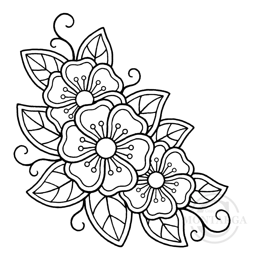 3443 H - Corner Flowers Rubber Stamp