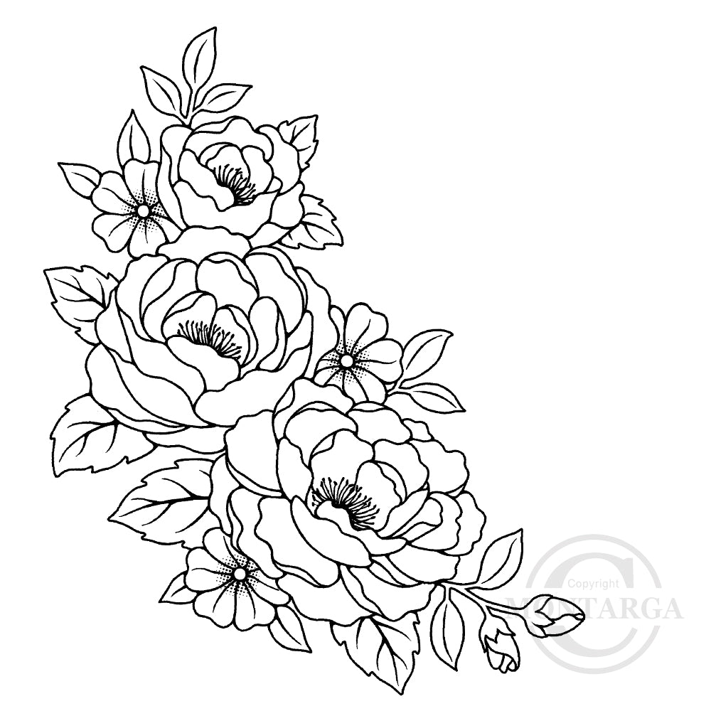 3444 I - Corner Flowers Rubber Stamp