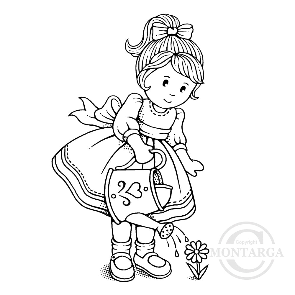 3533 GG - Girl With Watering Can Rubber Stamp