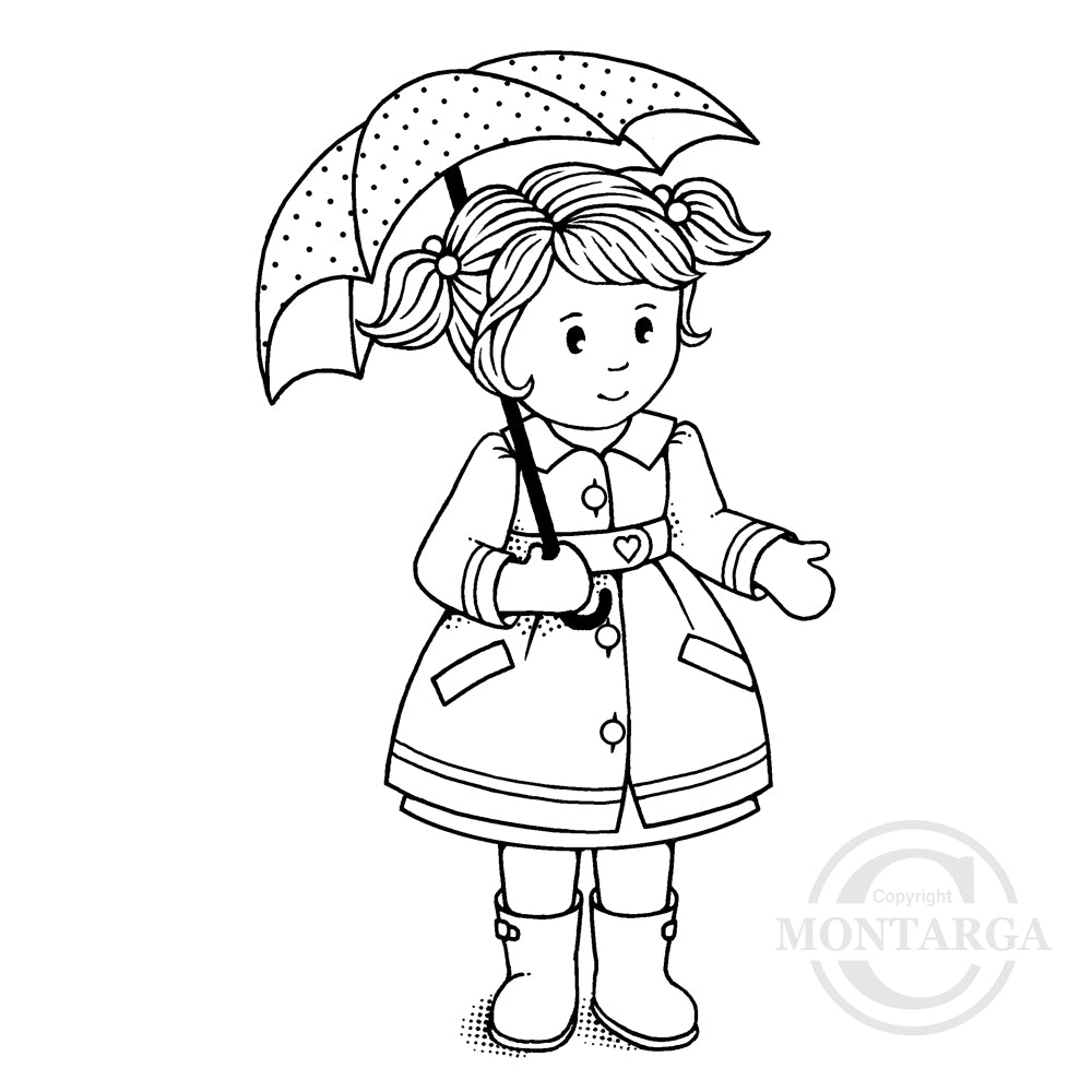 3534 GG - Girl With Umbrella Rubber Stamp