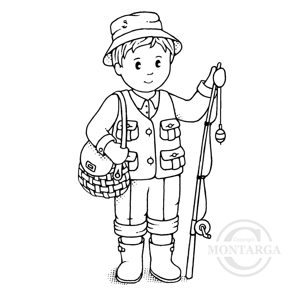 3535 GG - Fishing Boy Rubber Stamp