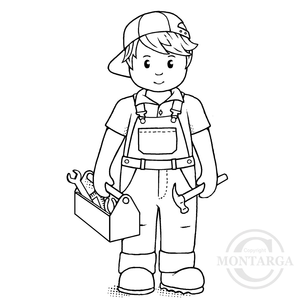 3538 GG - Boy With Tools Rubber Stamp