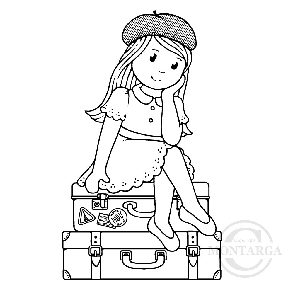 3539 GG - Girl On Suitcase Rubber Stamp