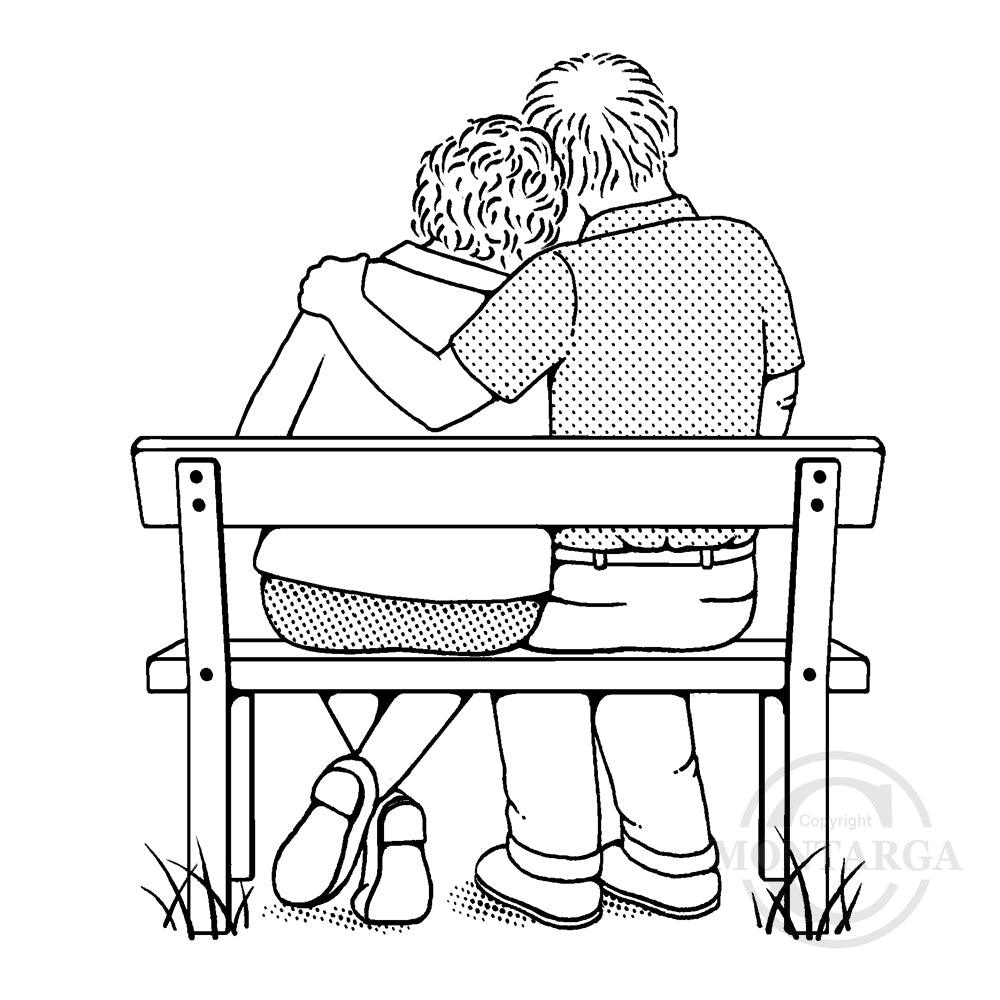 3541 G - Couple on Bench Rubber Stamp