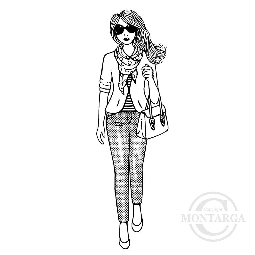 3544 FFF - Woman with Scarf Rubber Stamp