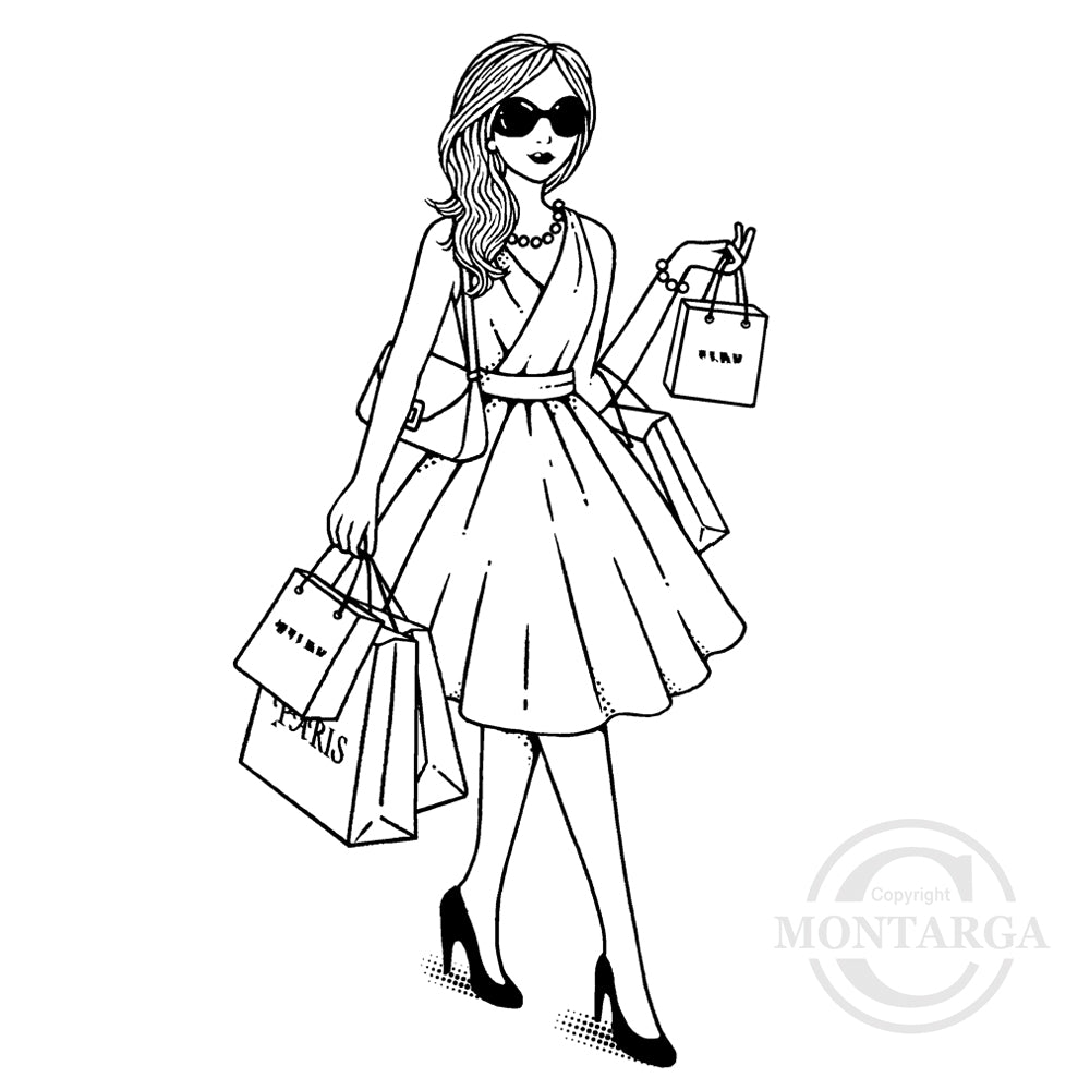 3545 GGG - Lady Shopping Rubber Stamp