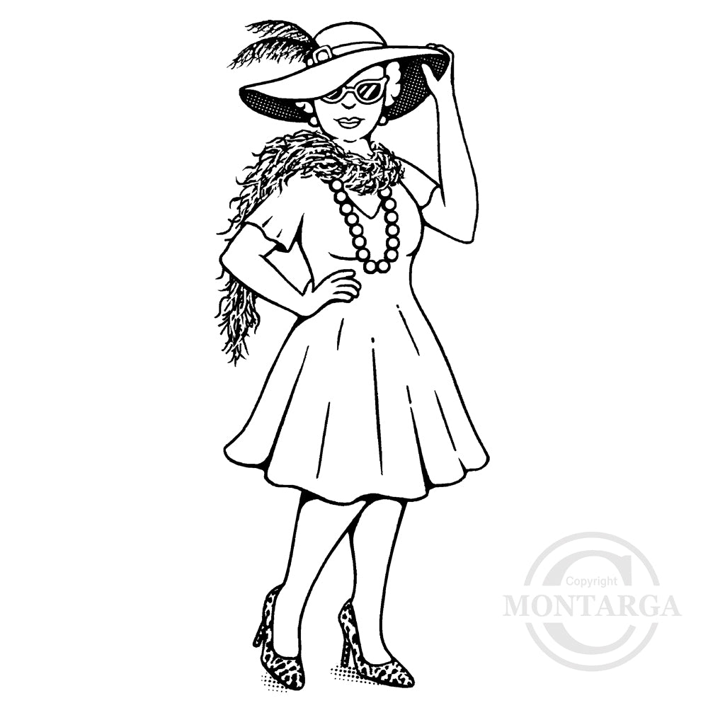 3555 GGG - Red Hat Lady Rubber Stamp