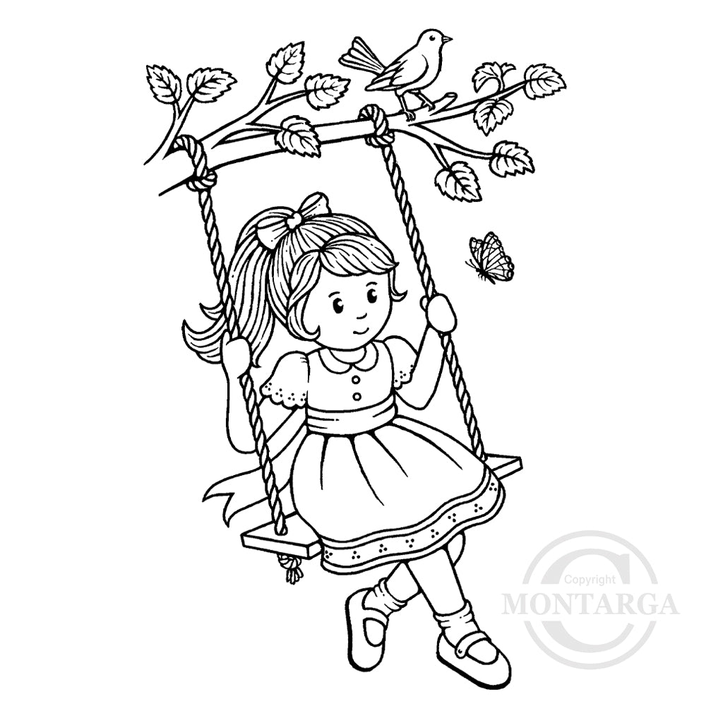 3559 GG Girl on Swing Rubber Stamp